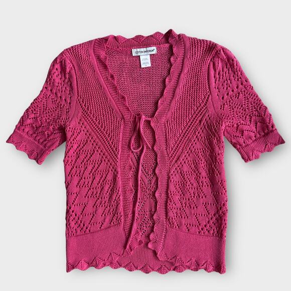COTTON EMPORIUM NEW TIE FRONT SHORT SLEEVE CARDIGAN SWEATER PINK - Picture 1 of 7